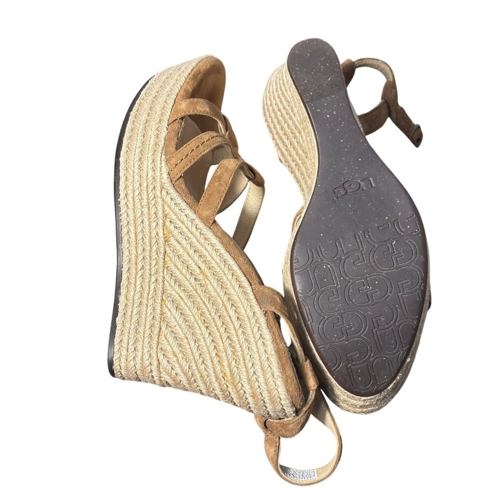 UGG Womens Suede Espadrille Wedge Sandals With Adjustable Ankle Strap Size 10 - Picture 6 of 9